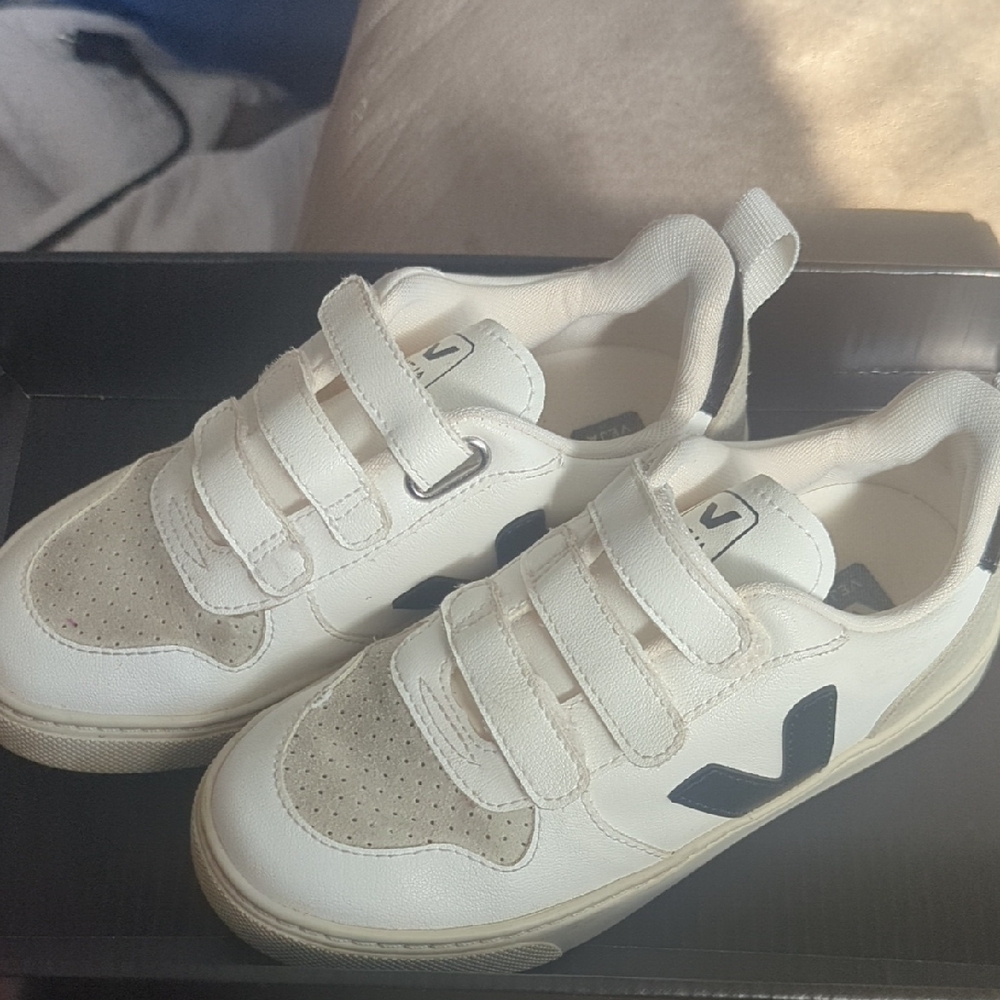 Veja White and Black Velcro Sneakers
